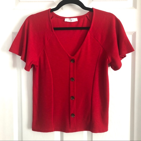 [ Sold ] NWOT Red Elodie Button Front Top, Large - Picture 1 of 5